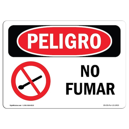 OSHA Danger Sign, No Smoking Spanish, 18in X 12in Rigid Plastic